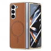 お買い得  サムスン用ケース-電話 ケース 用途 Zフォールド6 Z Fold 5 Z Fold 4 バックカバー スタンド付き とスクリーンプロテクター 磁石バックル レトロ風 TPU PUレザー
