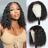 economico Parrucche lace front capelli veri-parrucca corta bob 13x4 con onda d&#039;acqua parrucca frontale in pizzo trasparente parrucca di capelli umani densità 150% con capelli per bambini