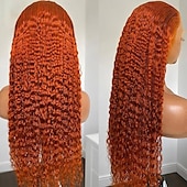economico Parrucche lace front capelli veri-Capelli umani di Remy 13x6 Pizzo Frontale Parrucca Parte libera Brasiliano Onda naturale Poco ondulata Arancione Parrucca 130% 150% 180% Densità dei capelli con i capelli del bambino 100% Vergine