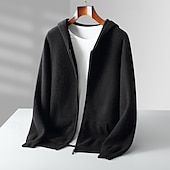 billiga Herrarnas Elite Tröjor &amp; Koftor-Herr Blixtlåströja Sticka Dragkedja Ensfärgat Huva Stickat Elegant Skola Träning Kläder Biskop Höst Vinter Svart Vit S M L