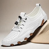 cheap Men&#039;s Sneakers-Men&#039;s White Perforated Casual Shoes with Hand-Stitched Detailing, Breathable Mesh Upper and Comfortable Slip-On Design