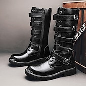 halpa Kengät miehille-miesten mustat steampunk-moottoripyöräsaappaat, joissa on solkihihnat ja kestävä luistamaton pohja - ihanteellinen biker-muotiin tai goottitapahtumiin