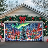 Christmas Door Decorations Outdoor Garage Door Cover Xmas Tree Banner Farmhouse Large Christmas Backdrop for Holiday Outdoor Garage Door Home Wall Decorations 39