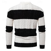cheap Men&#039;s Pullover Sweater-Men&#039;s Sweater Cable Chunky Knit Stripe Cable Stripe Crew Neck Christmas Elegant Formal Home Clothing Apparel Bishop Sleeve Fall Winter Black Brown M L XL