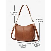 ieftine Genți Totes-geantă de umăr din piele artificială maro de damă cu curea de lanț auriu – crossbody elegant și casual pentru zi cu zi și lucru