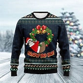 preiswerte Hässliche Pullover für Männer-hässlicher Weihnachtspullover Herrenpullover Weihnachtsmann Schneemann Schneeflockendruck Strickpullover Pullover Silvesterpullover Outdoor Alltag Langarm Rundhalsausschnitt Dunkelgrün Grün Herbst