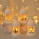 billiga Julbelysning-jul retro slott led levande ljus, batteridriven tomte  &amp; snögubbe lykta festlig inredning för jul, nyår  &amp; träd prydnad