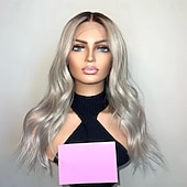 baratos Perucas de seda frontais de cabelo natural-Cabelo Humano Fechamento 5x5 13x4 Lace Front Peruca Parte do meio Cabelo Brasileiro Ondulado Cinzento Escuro Peruca 130% 150% Densidade do Cabelo com o cabelo do bebê Cabelo Ombre Riscas Naturais Sem