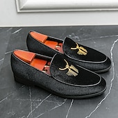 お買い得  セミフォーマル-ゴールドの刺繍が施されたメンズグリーンベルベットローファー - フォーマルなイベントや結婚式に最適な豪華なスリッポンシューズ