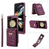 お買い得  サムスン用ケース-電話 ケース 用途 Z Flip 5 Z Flip 4 Z Flip 3 バックカバー スタンド付き ストラップ付き リストストラップ付き レトロ風 TPU PUレザー