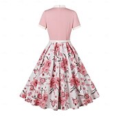 baratos Vestidos-Retro Vintage Anos 50 Hepburn Vestidos Floral Poá Linha A Decote Redondo Fantasia Mulheres Carnaval Ano Novo Baile de Máscaras Casual / Diário Festa de Solteira Adulto Vestido