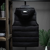 billiga Gilets-Herr Pufferväst Hoodie väst Vadderad Gilet Quiltad väst Dagligen Datum Semester Mode Ledigt Höst vinter Ficka Avtagbar huva Polyester Håller värmen Bekväm Ensfärgat Dragkedja Huva Normal Svart