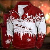 cheap Christmas Animal Outfit-New Year Christmas Men&#039;s Sweatshirt Long Sleeve Vacation Going out Streetwear Light Yellow Dark Yellow Light Blue Gray&amp;White Red2 Print Spring &amp;  Fall Designer S M L XL XXL 3XL