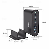 Недорогие USB-концентраторы-268 Вт многопортовое зарядное устройство USB C быстрое зарядное устройство 8-портовая зарядная станция концентратор быстрое компактное зарядное устройство GAN адаптер питания