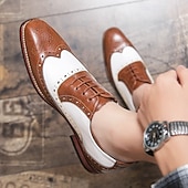 abordables Zapatos Brogue-Zapatos Oxford con punta de ala en marrón y blanco para hombre, zapatos de vestir vintage de cuero genuino inspirados en Gatsby para fiestas, bodas y eventos formales de la década de 1920.