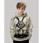 billiga Pojkens 3D-djur-Pojkar 3D Grafisk Kanin Huvtröja Långärmad Vår Höst Mode Streetwear Barn 4-12 år Huva Utomhus Ledigt Dagligen Normal