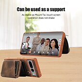 お買い得  その他のスマホケース-電話 ケース 用途 Pixel 7 Pro Pixel 6 Pro バックカバー スタンド付き ジッパ－ ストラップ付き レトロ風 TPU PUレザー
