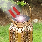 tanie Światła ścieżki i latarnie-Lampy wiszące LED solarne - ścieżka ogrodowa zewnętrzna retro latarnia z kutego żelaza, wodoodporna na balkon, taras, trawnik, dekoracja wewnątrz/na zewnątrz 1 szt.