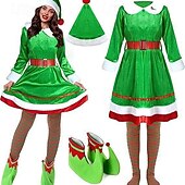 Elf Outfits Christmas Dress Elf Costume Cosplay Costumes Women's Christmas Special Adults Christmas Carnival Masquerade Christmas Party Dress Belt Stockings Shoes Hat4