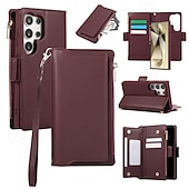 cheap Samsung Cases-Phone Case For S24 S24 Ultra Plus S23 S22 S21 S20 Ultra Plus FE Wallet Case with Stand Holder Magnetic with Lanyard Retro TPU PU Leather