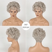 abordables perruque plus âgée-perruques courtes bouclées argentées pour femmes blanches cheveux synthétiques naturels résistants à la chaleur vieilles dames cosplay quotidien perruques complètes