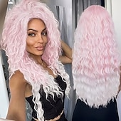 abordables Perruques Synthétiques Sans Bonnet-perruque longue bouclée ondulée perruque de remplacement de cheveux synthétiques duveteux ombré naturel avec ligne de cheveux libre pour costume cosplay fête perruques de fête de Noël adaptées