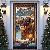 abordables Cubiertas para puertas navideñas-Adornos navideños para puertas, cubiertas para puertas, gorros navideños, tapices para puertas, cortinas para puertas, decoración de fondo para interiores y exteriores, pancarta para puerta de
