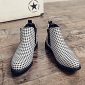 billiga Chelsea stövlar-chelseaboots för män i houndstooth-mönster – klassiska slip-on ankelboots med elastiska sidopaneler för formella och vardagliga tillfällen