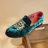 abordables Casual-Mocasines de terciopelo azul marino para hombre con bordados dorados: elegantes zapatos sin cordones para eventos formales y fiestas