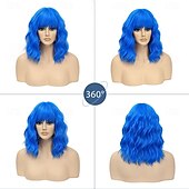 economico Parrucche di Carnevale-parrucca con frangia parrucche corte ondulate per donne lunghezza spalle parrucche caschetto riccio parrucche sintetiche resistenti al calore per feste di natale parrucche cosplay uso quotidiano per