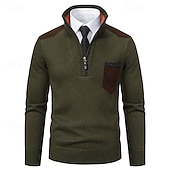 billige genser for menn-Herre Genser Tykk Strikke Lomme Halv glidelås Helfarge Høy krage Elegant Årgang Formell Hjem Klær Biskop Høst Vinter Rød Navyblå S M L