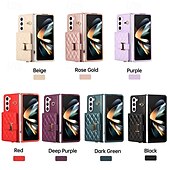 זול מארז סמסונג-טלפון מגן עבור Z Fold 5 Z Fold 4 Z Fold 3 כיסוי אחורי עם מעמד עם שרוך חריץ לכרטיס רטרו TPU עור PU