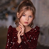 preiswerte Partykleider-kinderkleidung Mädchen Party Kleid Feste Farbe Langarm Leistung Gitter Prinzessin Süß Gitter Mitte der Wade Etuikleid Tüll-Kleid Sommer Frühling Herbst Kinder Schwarz Wein Marineblau