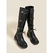 abordables Bottes de combat-bottes de combat à lacets à mollet large pour femmes avec sangles à boucle, semelle robuste - confortables et élégantes pour une tenue décontractée et extérieure