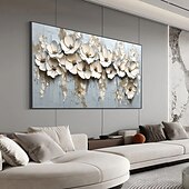Недорогие Картины с цветочными мотивами-Ручная работа, оригинальная 3D-текстура, цветы, картина маслом на холсте, абстрактная белая цветочная настенная живопись для домашнего декора с натянутой рамой, без внутренней рамы, картина