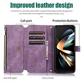 baratos Capa Samsung-telefone Capinha Para Dobra Z 6 Z Fold 5 Z Fold 4 Z Fold 3 Capa traseira Com Suporte Zíper com cordão Retro TPU Couro PU