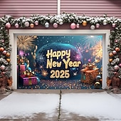 billige Garasje- og dørbanner-nyttår garasjeportdeksel ballonger fyrverkeri utendørs banner stort bakteppe for ferie utendørs garasjeport hjem veggdekorasjoner
