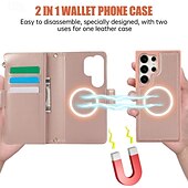 cheap Samsung Cases-Phone Case For S24 S24 Ultra Plus S23 S22 S21 S20 Ultra Plus FE Wallet Case with Stand Holder Magnetic with Lanyard Retro TPU PU Leather