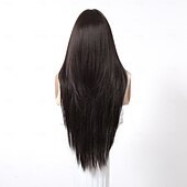 baratos Perucas Sintéticas sem Touca-Perucas sintéticas Uniformes Trajes de carreira Princesa Liso Kinky Liso Parte do meio Corte em Camadas Com Franjas Fabrico à Máquina Peruca 30 polegadas Castanho Escuro Cabelo Sintético Mulheres