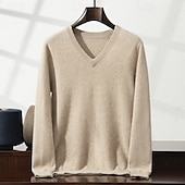 preiswerte Herren Elite Pullover &amp; Cardigans-Herren Pullover Stricken Einfarbig V Ausschnitt Strickware Elegant Weihnachten Weihnachtsgeschenke Bekleidung Herbst Winter Weinrot Schwarz S M L