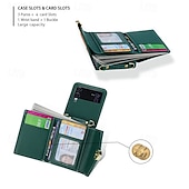 Недорогие Чехлы для Samsung-телефон Кейс для Назначение Z-флип 6 Z Flip 5 Z Flip 4 Z Flip 3 Кейс на заднюю панель со стендом с ремешком с ремешком на запястье Ретро ТПУ Кожа PU
