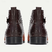 cheap Premium Leather Boots-Men&#039;s Premium Cowhide Leather with Pony Hair Ankle Boots - Geometric Pattern Lace-Up Stylish Casual &amp; Formal Shoes