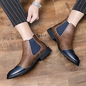 levne Boty Chelsea-pánské dvoubarevné chelsea boots z umělé kůže – stylové nazouvací kotníkové boty s čepicí a elastickými panely pro běžné i formální příležitosti