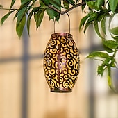 tanie Światła ścieżki i latarnie-Lampy wiszące LED solarne - ścieżka ogrodowa zewnętrzna retro latarnia z kutego żelaza, wodoodporna na balkon, taras, trawnik, dekoracja wewnątrz/na zewnątrz 1 szt.