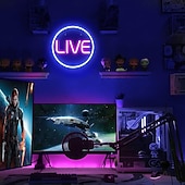ieftine Lumini Neon LED-lumini cu neon live, lumini cu neon cu led live, lumini cu LED rotunde pentru jucători - semn cool de streaming/înregistrare live pentru studio, perete, dormitor, decor sala de jocuri