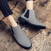 billiga Chelsea stövlar-chelseaboots för män i houndstooth-mönster – klassiska slip-on ankelboots med elastiska sidopaneler för formella och vardagliga tillfällen