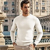 preiswerte Herrenpullover-Herren Wollpullover Pullover Kaschmir Kaschmirpullover Strickpullover Gerippt Stricken Standard Strick Glatt Rundhalsausschnitt Modisch Brautkleider schlicht Freizeitskleidung Verabredung Bekleidung