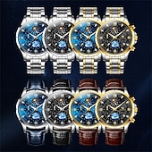 voordelige Quartz-horloges-olevs 9807 herenhorloge modetrend multifunctioneel origineel sterrenhemel waterdicht maanfase horloge luxe merk heren quartzhorloge