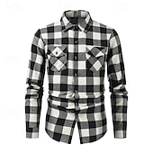 economico Camicie da uomo-Per uomo Camicia Camicia di flanella Sovracamicia A quadri Esterno Strada Nero Rosso Blu Manica lunga Primavera &amp; Autunno Abbigliamento