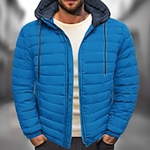 cheap Men&#039;s Downs &amp; Parkas-Men&#039;s Winter Coat Puffer Jacket Quilted Jacket Transition Jacket Pocket Hooded Office &amp; Career Date Casual Daily Warm Winter Color Block Black Red Navy Blue Blue Puffer Jacket